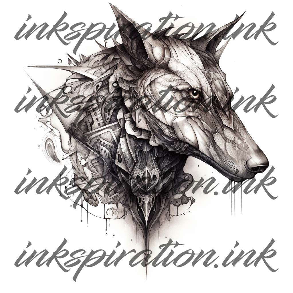 Surrealistic tattoo design - wolf