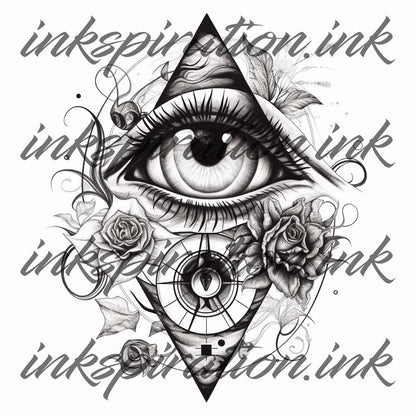 Surrealistic tattoo design - illuminati eye
