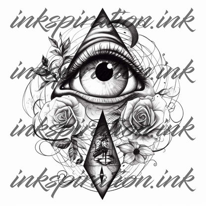 Surrealistic tattoo design - illuminati eye 3