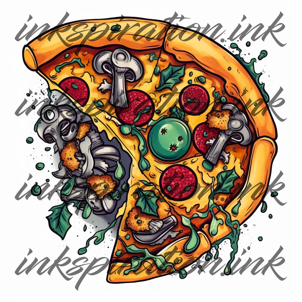 New school tattoo design - Pizza 2