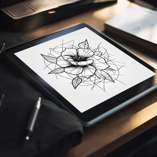 Minimalistic tattoo design - geometric flower variations