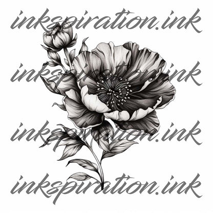 Blackwork tattoo design - flower 6