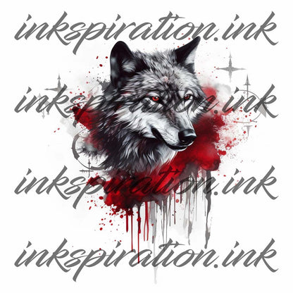 Trash polka tattoo design - realistic wolf 1