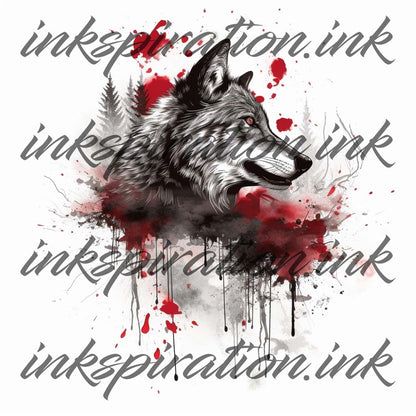 Trash polka tattoo design - realistic wolf 2